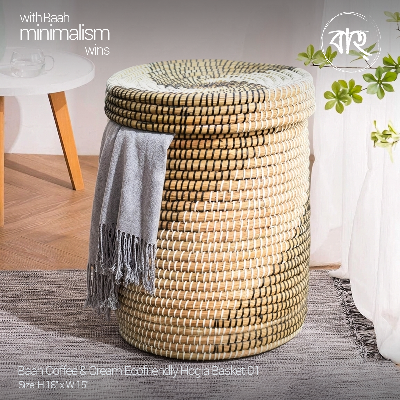 Picture of Baah Store Ltd  Coffee & Cream Ecofriendly Hogla Basket 01-beige