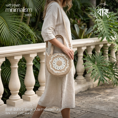 Picture of Baah Store Ltd  Boho in Beige Jute mid size Purse-Beige