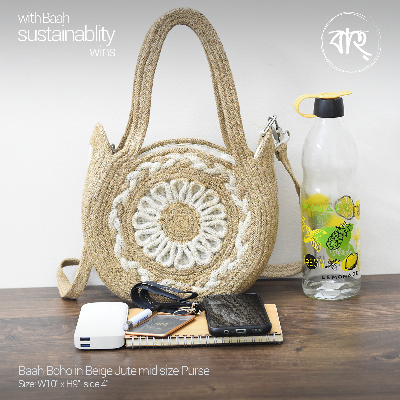 Picture of Baah Store Ltd  Boho in Beige Jute mid size Purse-Beige