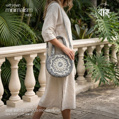Picture of Baah Store Ltd  Boho in Ash Jute mid size Purse-ash