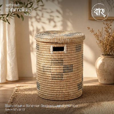 Picture of Baah Store Ltd  Artisanal Bohemian Seagrass Laundry Hamper-natural