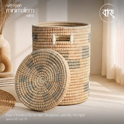 Picture of Baah Store Ltd  Artisanal Bohemian Seagrass Laundry Hamper-natural