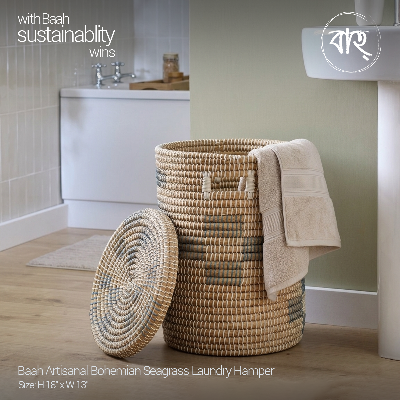 Picture of Baah Store Ltd  Artisanal Bohemian Seagrass Laundry Hamper-natural