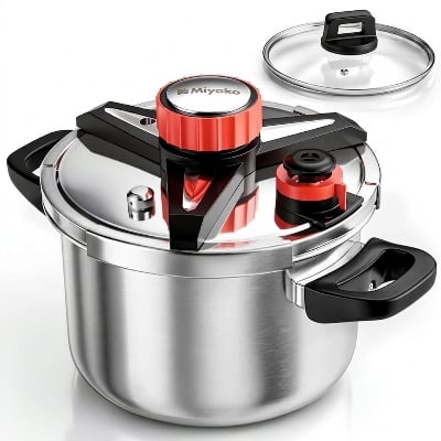 Picture of Miyako Stainless Steel Modern Design Premium Stovetop Pressure Cooker Both Induction & Gas Stovetop Compatible And Includes Glass Lid-APC-50F-5Ltr