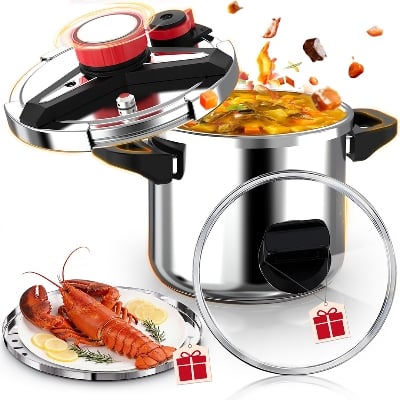 Picture of Miyako Stainless Steel Modern Design Premium Stovetop Pressure Cooker Both Induction & Gas Stovetop Compatible And Includes Glass Lid-APC-50F-5Ltr