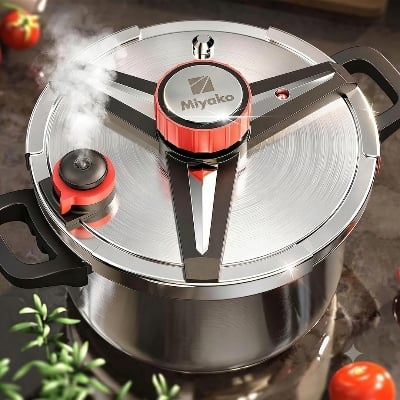 Picture of Miyako Stainless Steel Modern Design Premium Stovetop Pressure Cooker Both Induction & Gas Stovetop Compatible And Includes Glass Lid-APC-50F-5Ltr