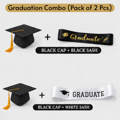 Graduation Cap and Sash Combo Pack - Premium Satin Graduate Sash with Elegant Tassel Cap for Ceremony – (2 Pcs)