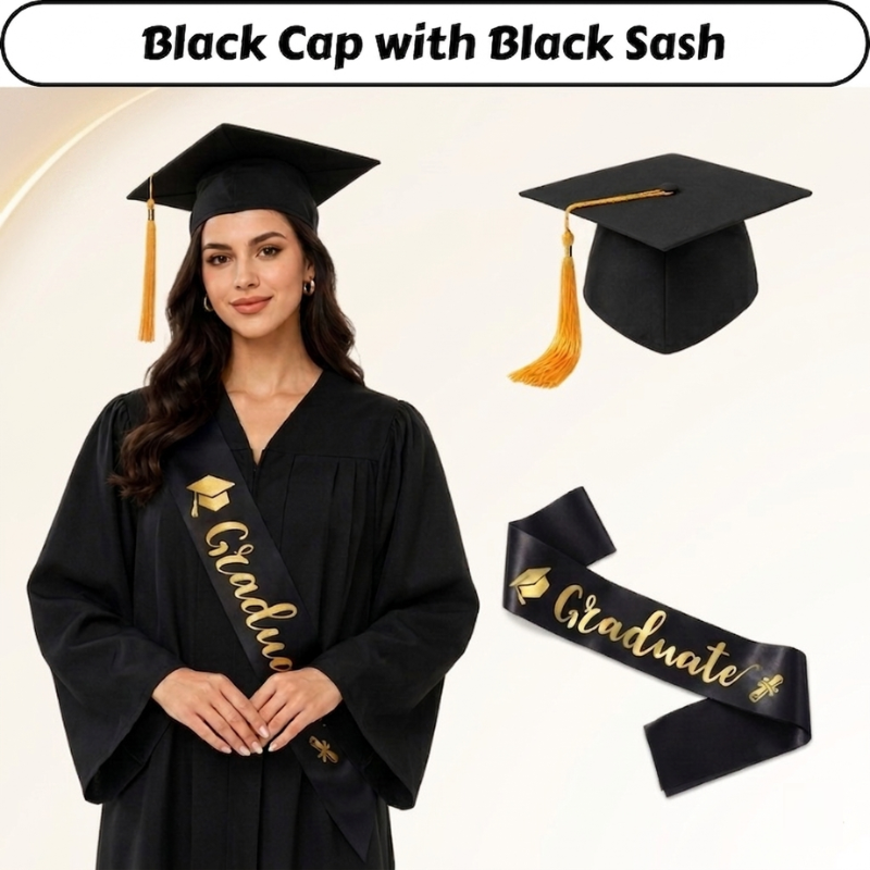 Graduation Cap and Sash Combo Pack - Premium Satin Graduate Sash with Elegant Tassel Cap for Ceremony – (2 Pcs)