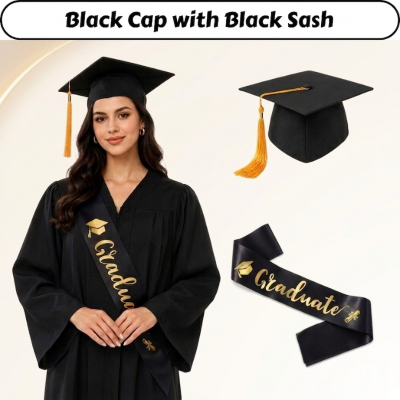 Graduation Cap and Sash Combo Pack - Premium Satin Graduate Sash with Elegant Tassel Cap for Ceremony – (2 Pcs)
