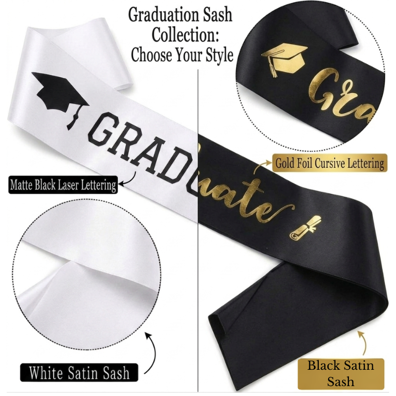 Graduation Cap and Sash Combo Pack - Premium Satin Graduate Sash with Elegant Tassel Cap for Ceremony – (2 Pcs)