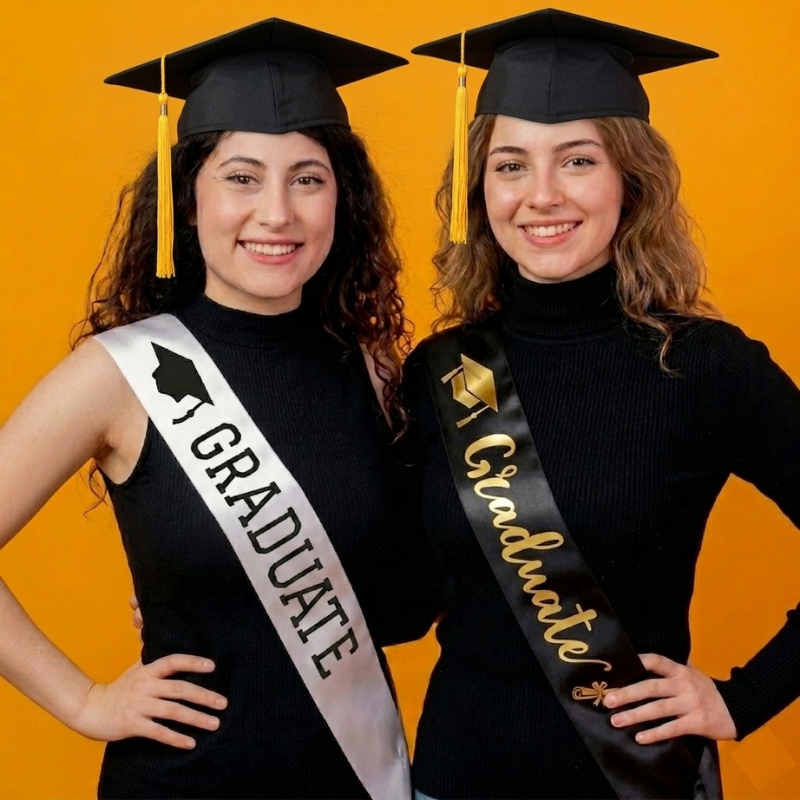 Graduation Cap and Sash Combo Pack - Premium Satin Graduate Sash with Elegant Tassel Cap for Ceremony – (2 Pcs)