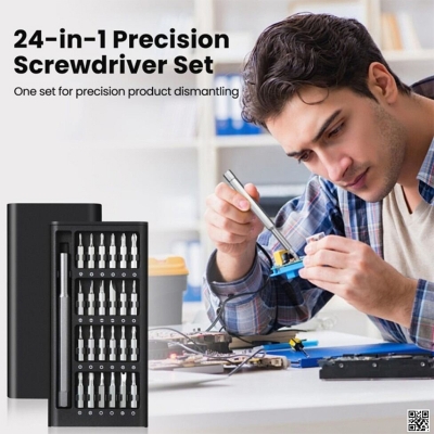 Picture of 24 in 1 Precision Screwdriver Set with Magnetic Driver, Jiffix Pocket Manual Screwdriver Tool Kit with Sliding Closure, Mini Professional Repair Tools for Electronics/Watch/Camera/Laptop/Glasses