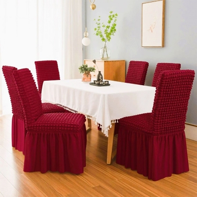 Picture of Turkish Bubble Chair Covers Set 6Pcs, Premium Luxury Turkey stretchable fabrics Dining chair cover 6 pcs With Dining Table Cover