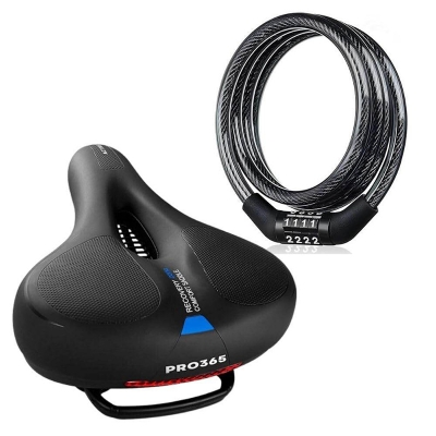 Picture of Premium Bicycle Seat with Lock, Extra Wide Soft Cushion Saddle, Anti-Theft Bike Lock, Fits All Cycles