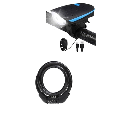 Picture of Bicycle Safety Combo with Rechargeable LED Front Light & Anti-Theft Lock|High Brightness Cycle Headlamp and Secure Bike Lock|Universal Fit Cycling Accessories for Men | Women & Kids Bikes