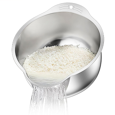 Picture of Rice Washer Strainer Bowl Stainless Steel Rice Washing Bowl Rice Sieve Colander Fruit And Vegetable Strainer Kitchen Tools