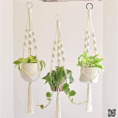 Picture of Macrame Plant Hanger [without Pot] | Rope Flower Pot Holder for Indoor Outdoor Balcony Garden | Home Decor Pot Hanger 2 Pack
