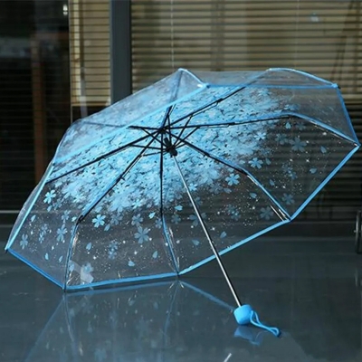 Picture of Transparent Umbrella, Transparent Clear Umbrella, Transparent Clear Cherry Blossom Umbrella, Foldable, UV Sun & Rain Protection