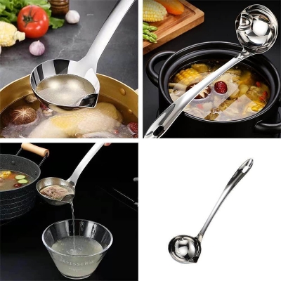Picture of Oil Filter Spoon, Kitchen Oil Filter Soup Scoop Cooking Oil Filter Spoon Stainless Steel Long Handle Scoop for Hot Pot Restaurants Home Kitchen