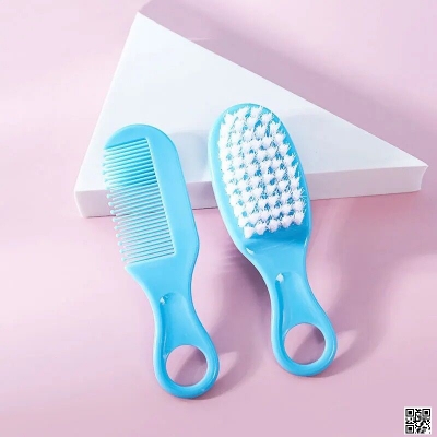 Picture of 2Pcs/Set Baby Hairbrush Comb Portable Newborn Infant Toddlers Soft Hair Brush Head Massager Comb Set Baby Kid Hair Care Supplies