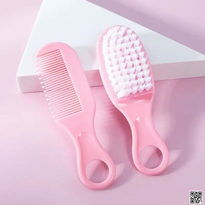 Picture of 2Pcs/Set Baby Hairbrush Comb Portable Newborn Infant Toddlers Soft Hair Brush Head Massager Comb Set Baby Kid Hair Care Supplies