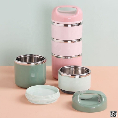 Picture of Tedemei 3-Layer Stainless Steel Lunch Box Leak-Proof with Handle and PU Foam Insulation