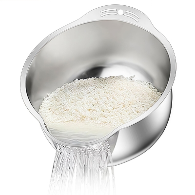 Picture of Rice Washer Strainer Bowl Stainless Steel Rice Washing Bowl Rice Sieve Colander Fruit And Vegetable Strainer Kitchen Tools