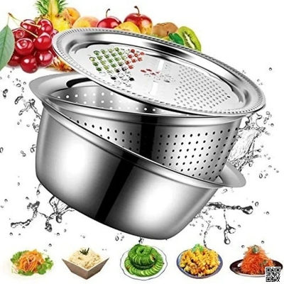 Picture of Stainless steel 3 in 1 vegetable cutter & drain basket / Package Includes:1 Basin 1 Peeler 1 Drain Basket
