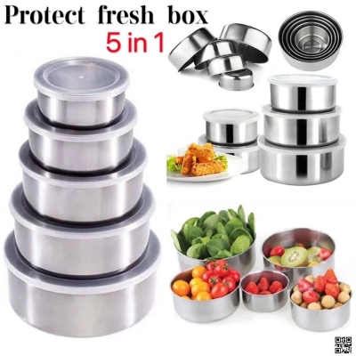 Picture of Stainless Steel Food Box 5 Pieces With Food Grade Plastic Cover, Protect Fresh Box