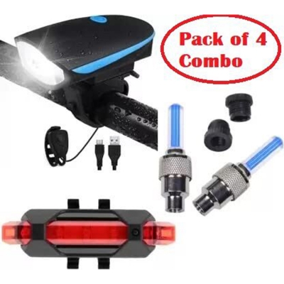 Picture of Bicycle Set of LED Front Light with LED Tail Light and Valve Lights with Motion Sensor (Pack of 4 Lights, Multicolor)