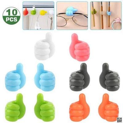 Picture of 10pcs Silicone Thumb Self-Adhesive Wall Hooks, Thumb Cable Organizer Clips Key Hook, Multi-Function Wall Hangers Storage Hooks