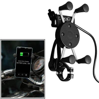Picture of Spider Bike Mobile Holder with USB 3.0 Fast Charger - X-Grip Universal Motorcycle Car 360 Degree Rotating for All Android Devices Upto 7 Inches Mobiles (Black)
