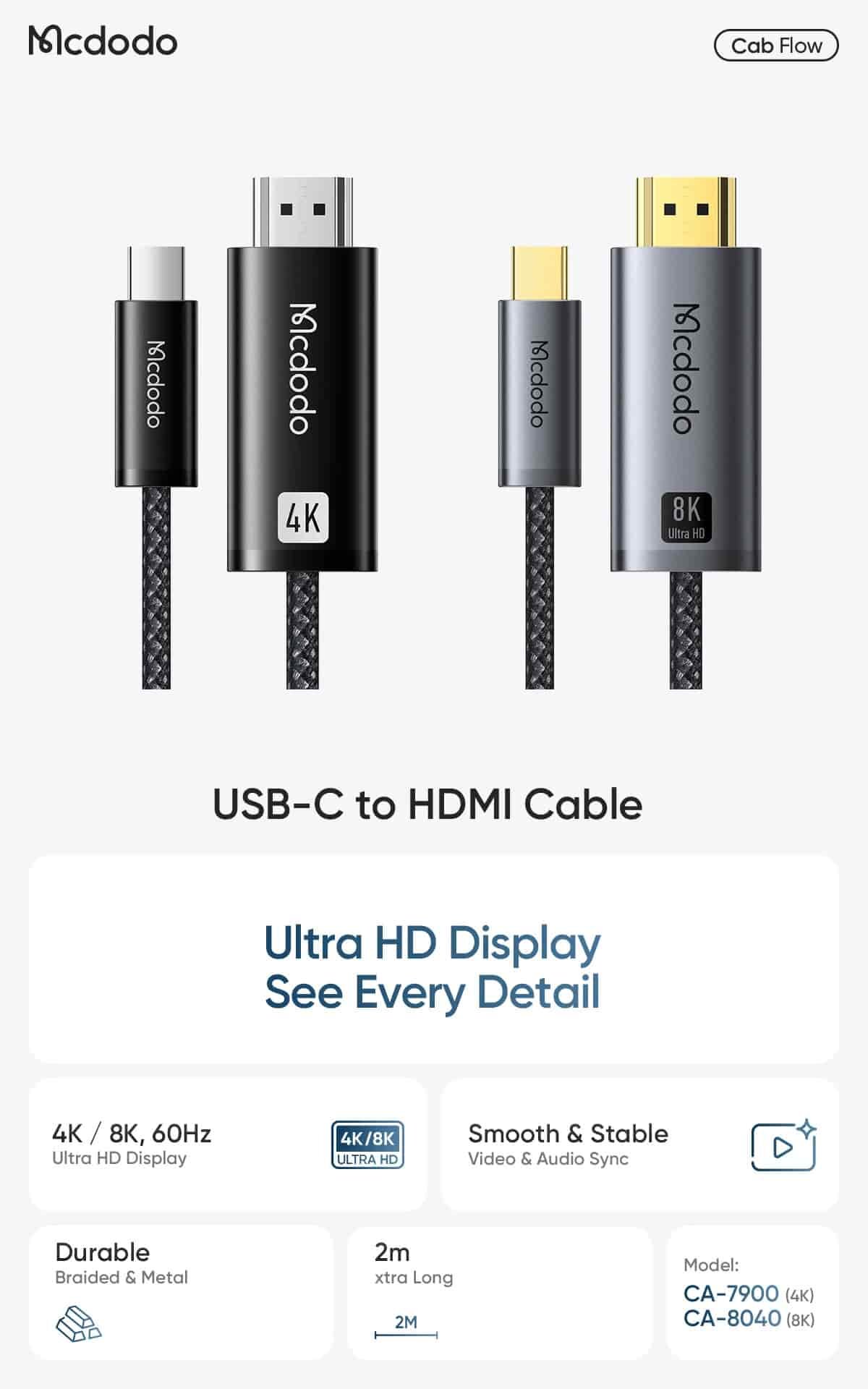 Picture of Mcdodo CA-804 Cab Flow 8K @60Hz USB-C to HDMI Cable – 2M