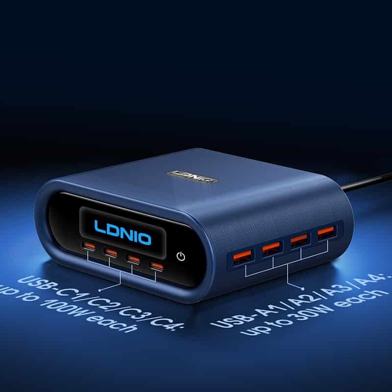 Picture of LDNIO Q17 Multi Port GaN 100W Desktop Charger Safety Protection Desktop Power Adapter 4A Real-Time Wattage Display Home Office