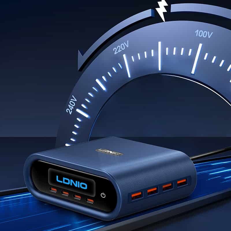 Picture of LDNIO Q17 Multi Port GaN 100W Desktop Charger Safety Protection Desktop Power Adapter 4A Real-Time Wattage Display Home Office