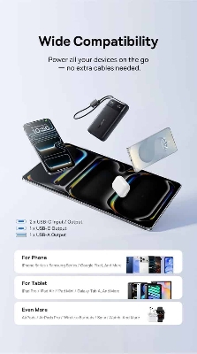 Picture of Baseus EnerFill FC11 Digital Display Power Bank with Dual Built-in USB-C Cables 20000mAh 45W - Black