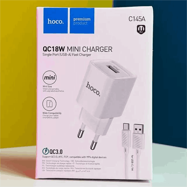 Picture of Hoco C145A QC 18W Mini Charger with USB-A to Type-C Cable