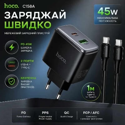Picture of HOCO C158A PD 45W Fast Charger with Type-C to C Cable