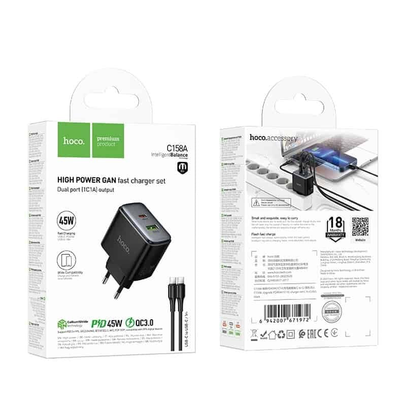 Picture of HOCO C158A PD 45W Fast Charger with Type-C to C Cable