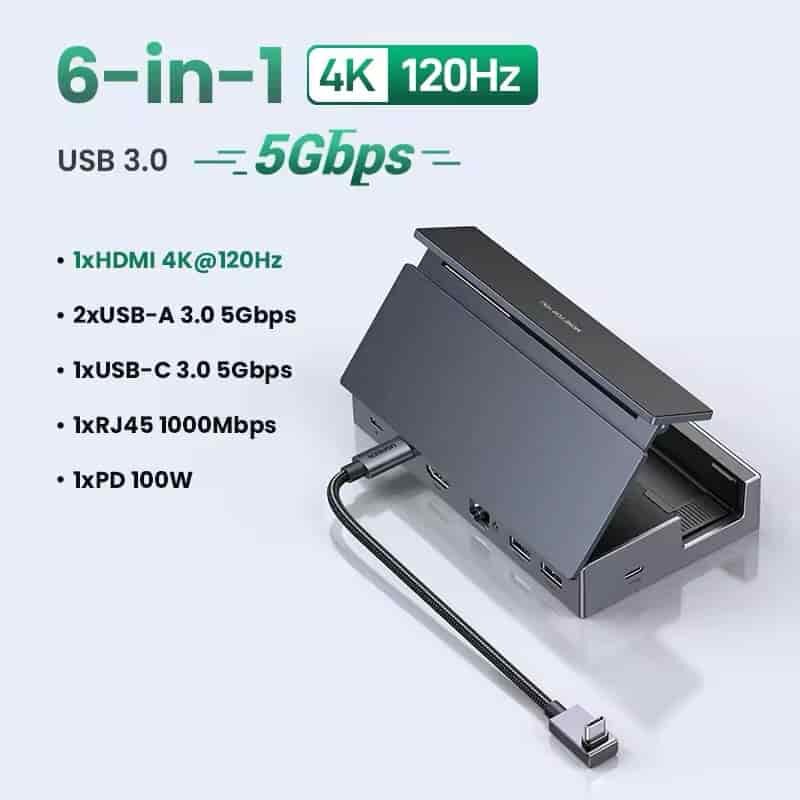 Picture of UGREEN 6-in-1 4K120Hz USB C HUB Steam Deck Docking Station (CM800)