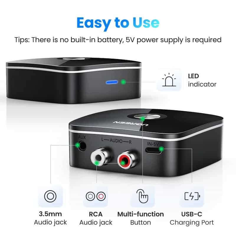 Picture of UGREEN CM106 Bluetooth RCA Receiver 5.1 AptX HD 3.5mm Jack Aux Wireless Adapter