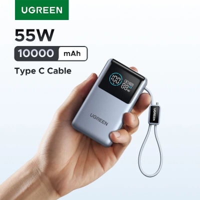 Picture of Ugreen Nexode Pro PB727 10000mAh 55W Power Bank Built-in USB-C Cable, 45W PD Super Fast Charging Battery Pack with Digital Display