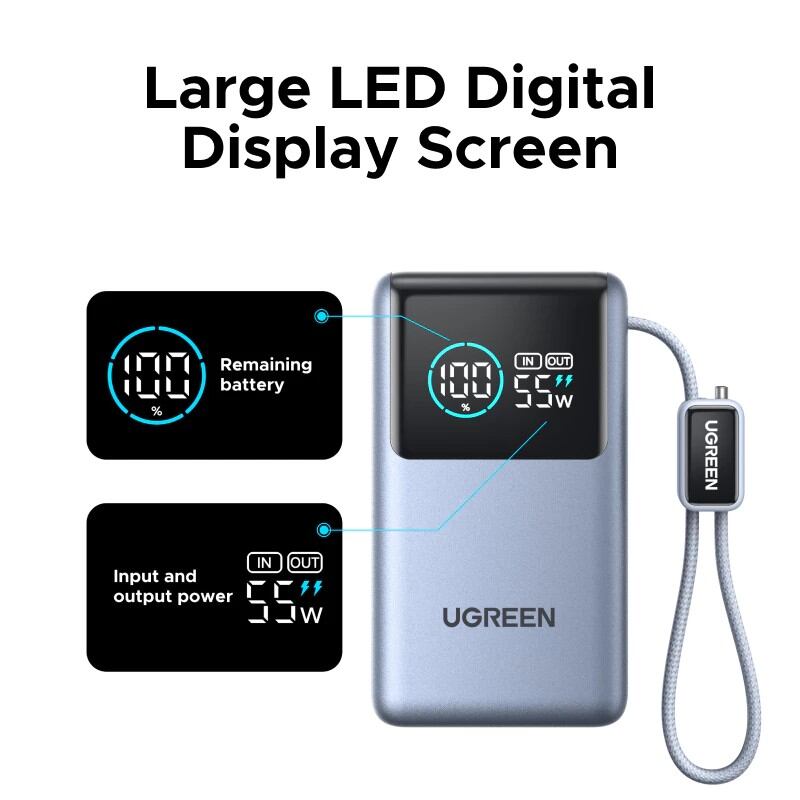 Picture of Ugreen Nexode Pro PB727 10000mAh 55W Power Bank Built-in USB-C Cable, 45W PD Super Fast Charging Battery Pack with Digital Display