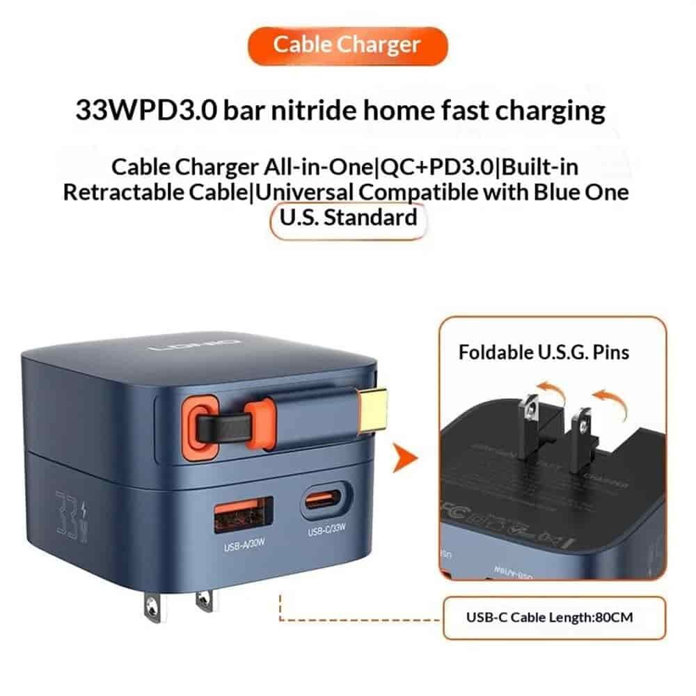 Picture of LDNIO Q9 33W GaN Fast Charger with 80CM Retractable Cable