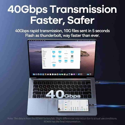 Picture of Remax RC-C039 240W Type-c to Type-c Cable 8K 40GBPS Thunderbolt USB 4.0 Cable