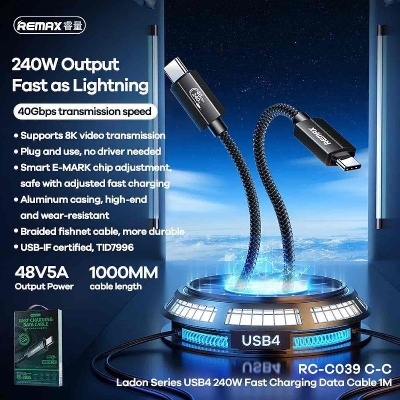 Picture of Remax RC-C039 240W Type-c to Type-c Cable 8K 40GBPS Thunderbolt USB 4.0 Cable