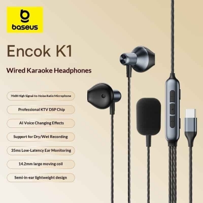 Picture of Baseus Encok K1 Karaoke Used Headphones Built-in Ear-Monitoring Wired Microphone