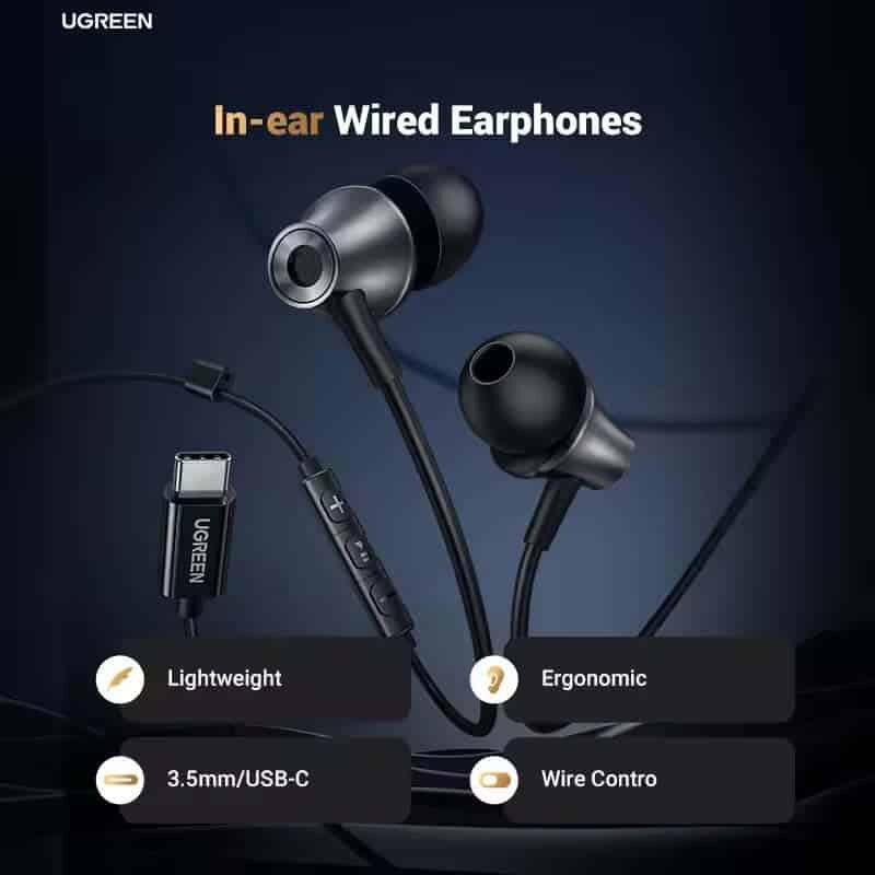 Picture of UGREEN EP105 3.5mm/USB-C Wired in Ear Headphones HiFi Stereo