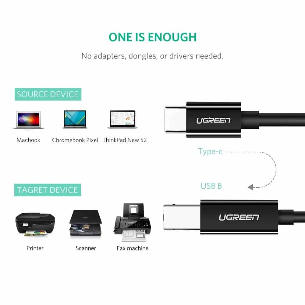 Picture of Ugreen US241 USB-C to USB-B2.0 Printer Cable – 2m - Black