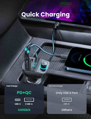 Picture of UGREEN (CD229) 31.5W Car Charger With USB, TF, Bluetooth & FM Transmitter